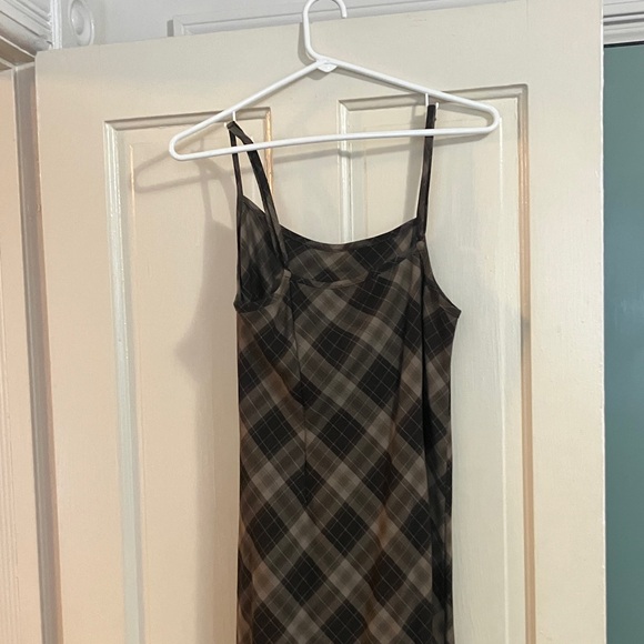 Minga London 90s strappy plaid midaxi slip dress in brown grunge medium - Picture 9 of 10